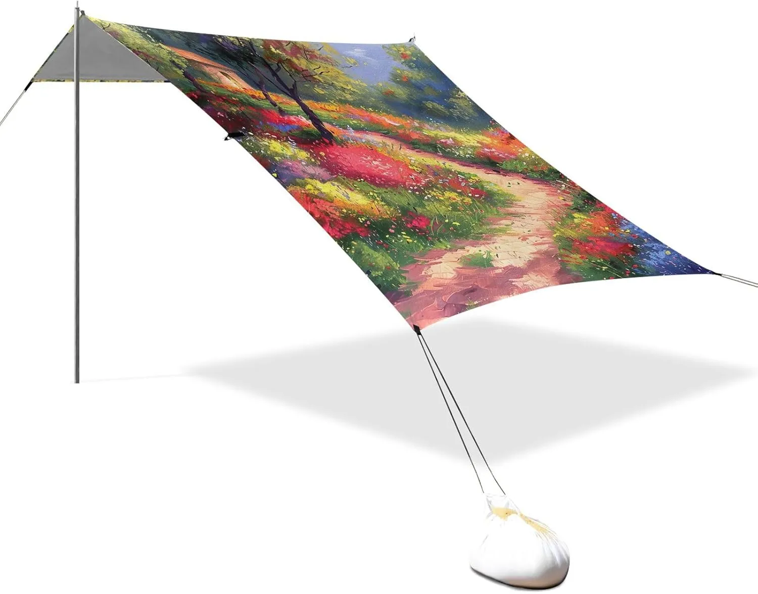 Outdoor Patio Painting Colorful Flowers Trail Kids Travel Camping Sun Shelter Windproof with Poles Sandbags Easy mammoth father Canopy Beach Tent 9.2 ?? 10.5 FT Sun Shade 