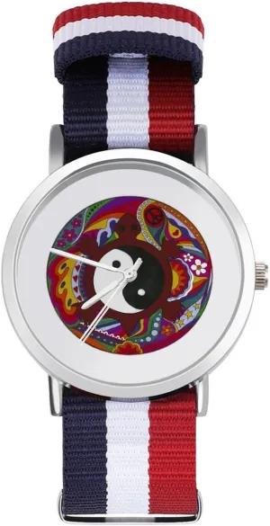 Outdoor Sport Business Wrist Watches Non-Scale Work Casual Watch Psychedelic Turtle tentacle Yin and Yang Nylon Braided Strap 