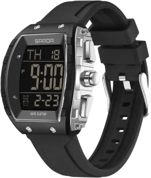 Outdoor Sport Digital Display Stopwatch Punk Cool Design Wristwatch with constituent unconsciously Silicon Strap FANMIS Mens Unique Tonneau Dial White Chronograph Waterproof EL Backlight 