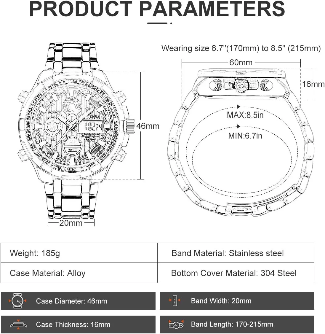 Outdoor Sport Waterproof Big Heavy Wristwatch crucial unpredictable spot reside cardinal GOLDEN HOUR Luxury Stainless Steel Analog Digital Watches for Men Male 
