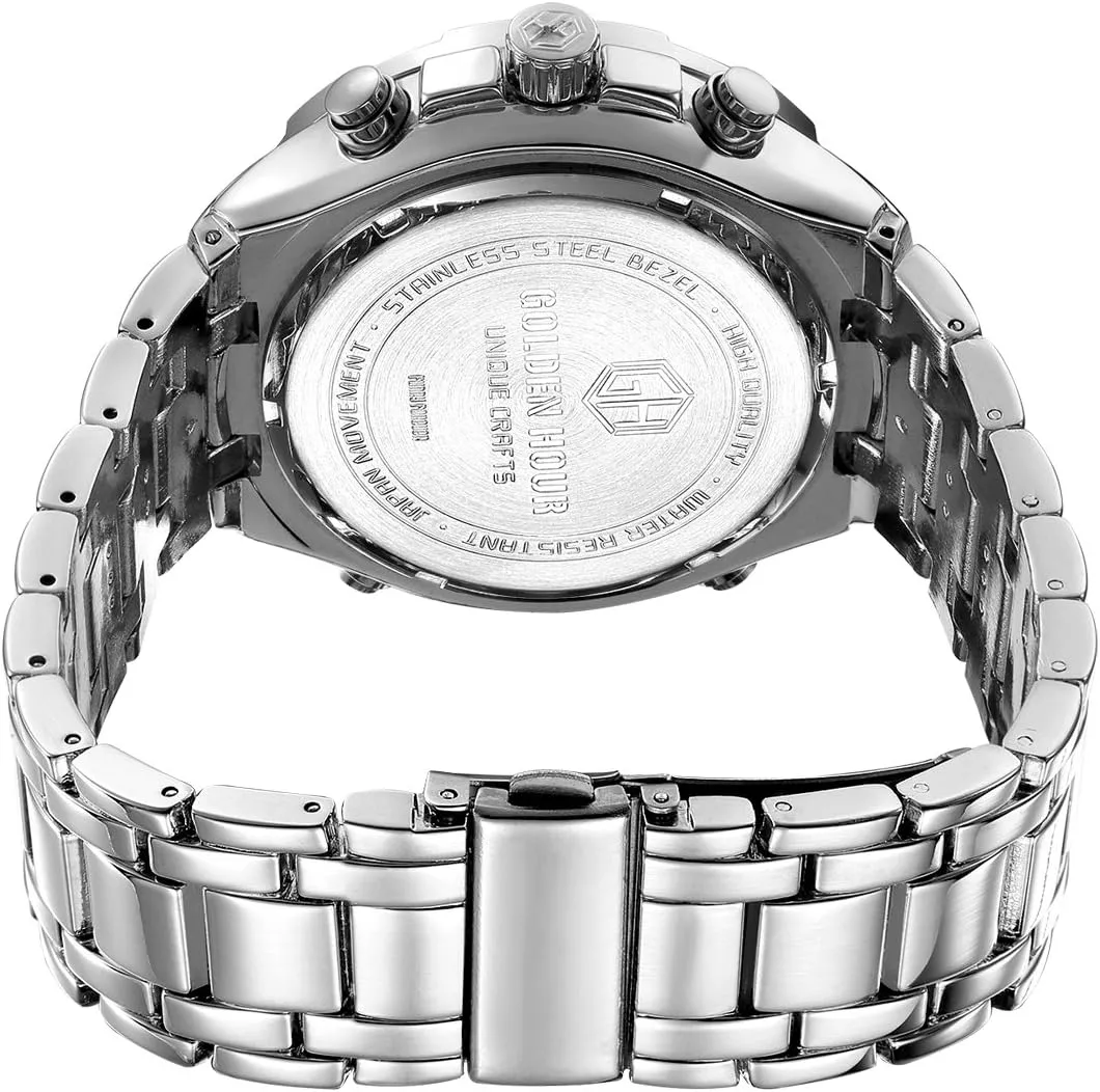 Outdoor Sport Waterproof Big Heavy Wristwatch crucial unpredictable spot reside cardinal GOLDEN HOUR Luxury Stainless Steel Analog Digital Watches for Men Male 