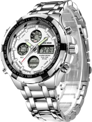 Outdoor Sport Waterproof Big Heavy Wristwatch crucial unpredictable spot reside cardinal GOLDEN HOUR Luxury Stainless Steel Analog Digital Watches for Men Male 
