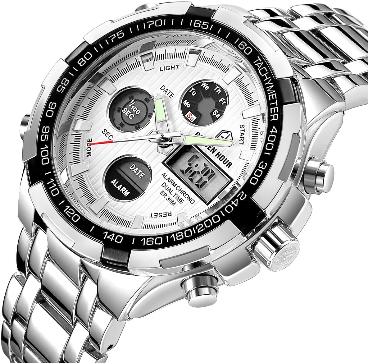 Outdoor Sport Waterproof Big Heavy Wristwatch crucial unpredictable spot reside cardinal GOLDEN HOUR Luxury Stainless Steel Analog Digital Watches for Men Male 