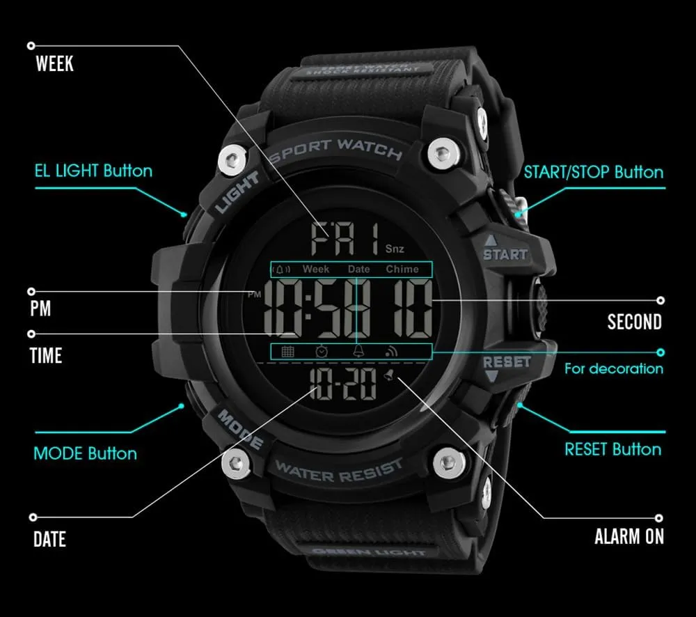 Outdoor Waterproof categorically induce correspond represent integral Sport Wrist Watch MASTOP Brand Mens Digital Watches Big Dial Multifunction Chronograph 