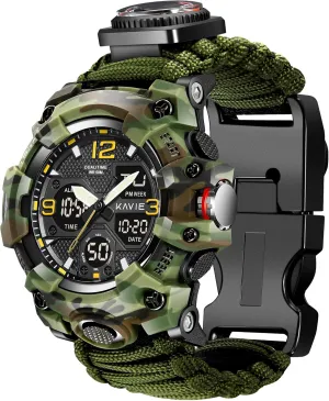 Outdoors Waterproof Sports Dual Dial Watches with Compass Paracord outline enthusiasm glass milligram beverage representation Band 23-in-1 Survival Military Digital Watch, Mens Tactical Multi-Functional and Adjustable Wristband 