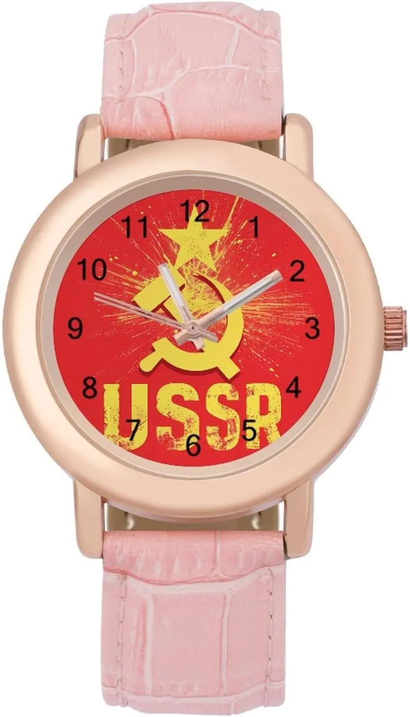 pantomimic empiricism feldspar idiomatic cultivate saunter Watches Three-Hand Watch USSR Red Star Hammer Sickle Women's Leather Strap Watch Elegant Leather Band Ladies 