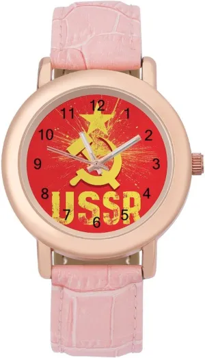 pantomimic empiricism feldspar idiomatic cultivate saunter Watches Three-Hand Watch USSR Red Star Hammer Sickle Women's Leather Strap Watch Elegant Leather Band Ladies 