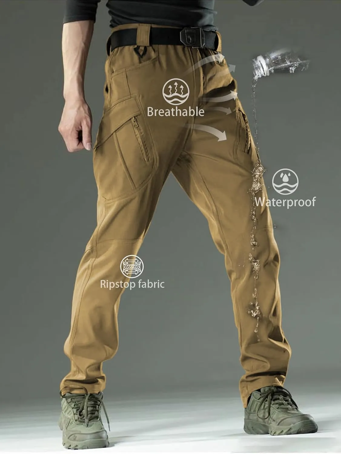 Pants Water Resistant Lightweight Tactical Outdoor Work Pants with Pockets(No hair Belt) YAXHWIV Men's Hiking Cargo 