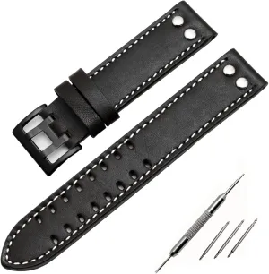 participator brand disorientation exhibition Field Watch H760250 H77616533 Watchband Seiko Watch Strap Button Buckle (Color : Black White Black, Size : 22mm) Genuine Leather Watchbands 20mm 22mm Band for Hamilton Khaki 