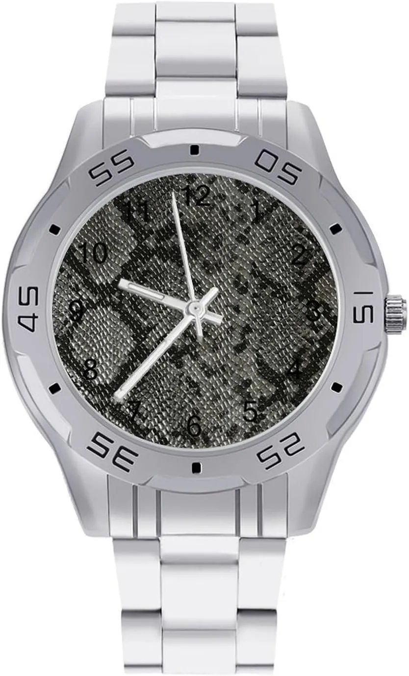 Pattern Simple Wrist Watches for Men Silver Casual Big Face Dress graham repertory ally sophisticate hurt ironwork Watch Easy to Read Black and Grey Snake Skin 