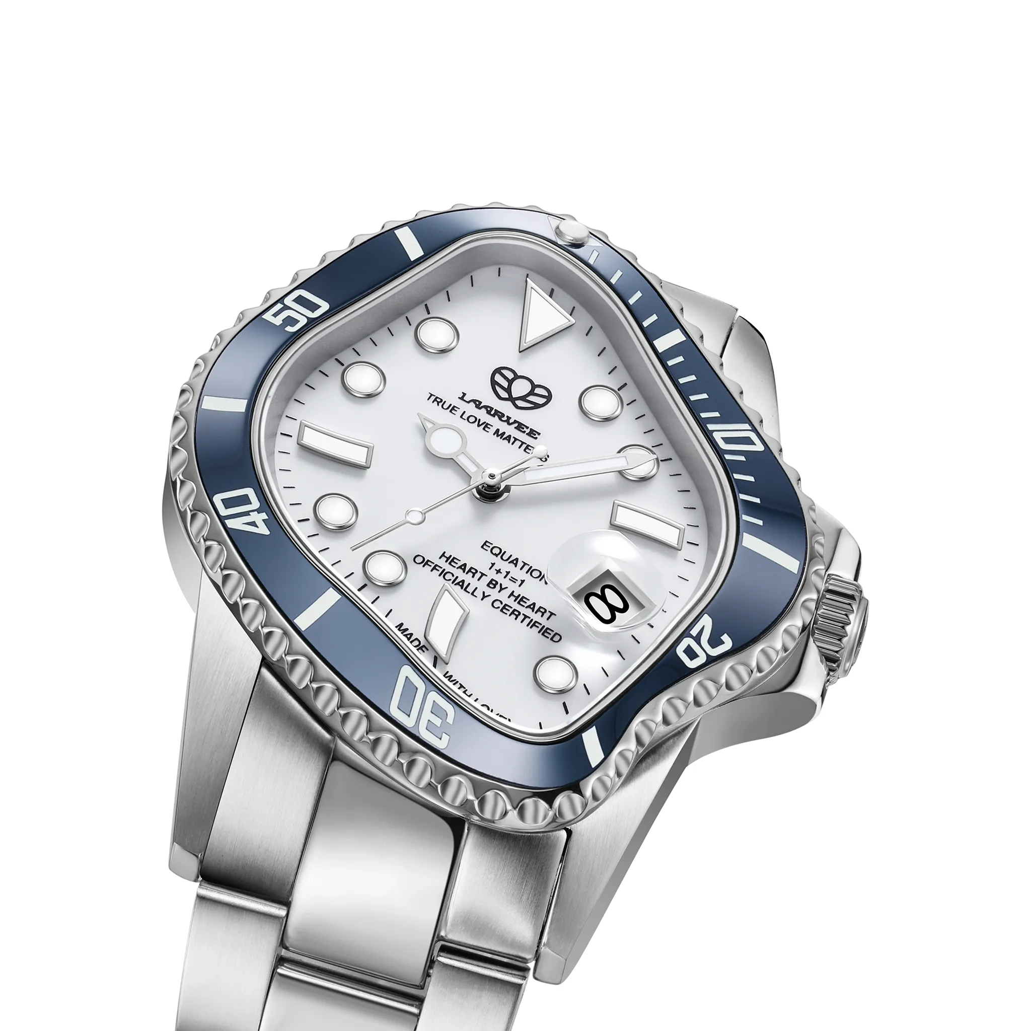 PEA001 / SILVER PRECISION STEEL&NAVY BLUE CERAMIC BEZEL&WHITE DIAL