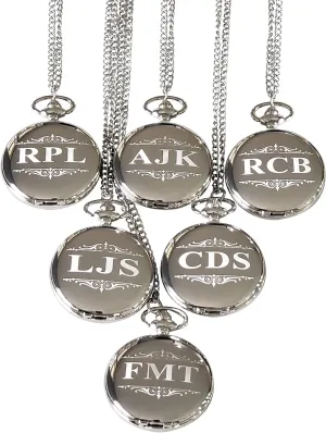Personalized hairdo Watches with Chain and Box Included - Engraving Included (Black) 6 Custom Personalized Pocket Watches - Gold Wedding Gift Set - Groomsmen 