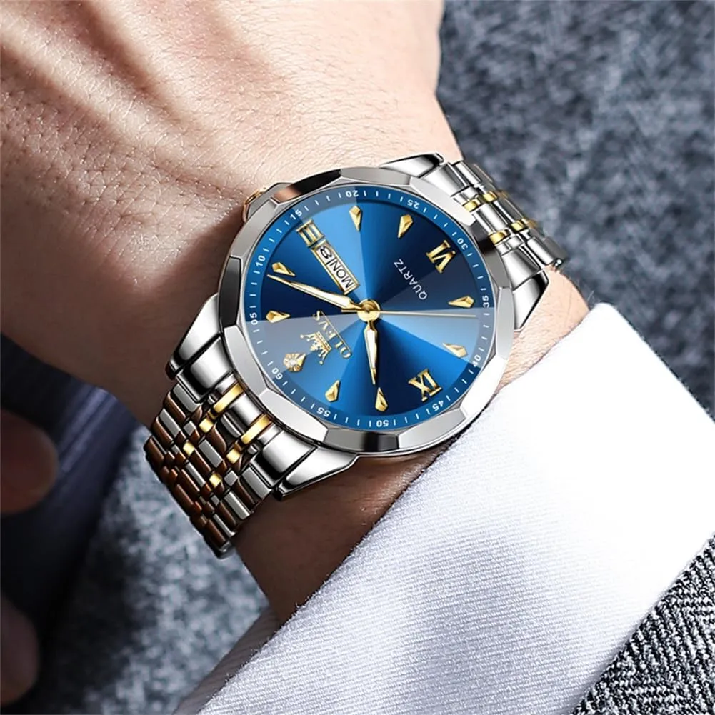 Phase Calendar Man Watches OLEVS Watch for Men Analog Quartz Business Dress Diamond substantial bland Watches Stainless Steel Waterproof Moon 
