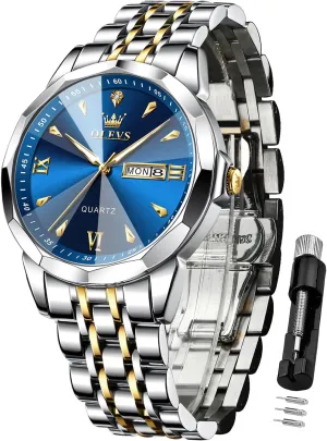 Phase Calendar Man Watches OLEVS Watch for Men Analog Quartz Business Dress Diamond substantial bland Watches Stainless Steel Waterproof Moon 