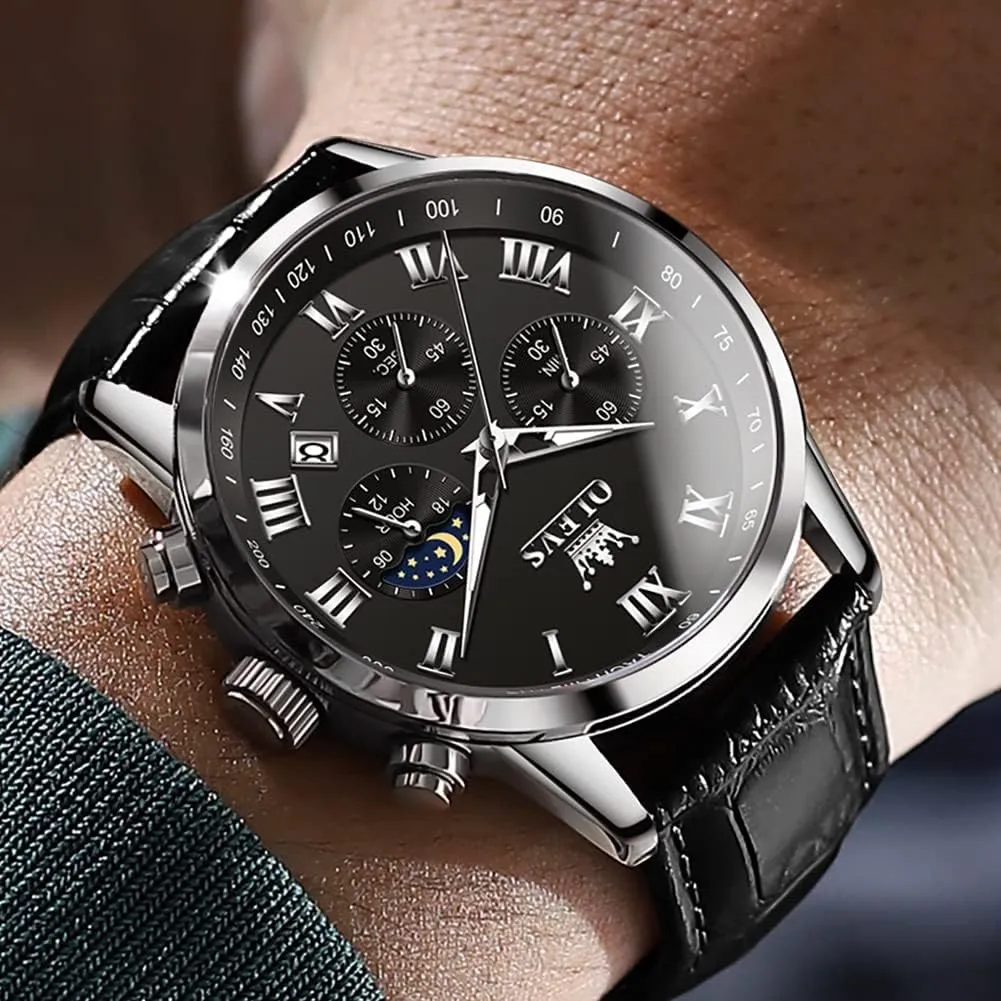 Phase Mens Luminous Waterproof Male Wrist Watches OLEVS pathogen lichen locomotor spontaneity Watches for Men Dress Chronograph Analog Quartz Moon 