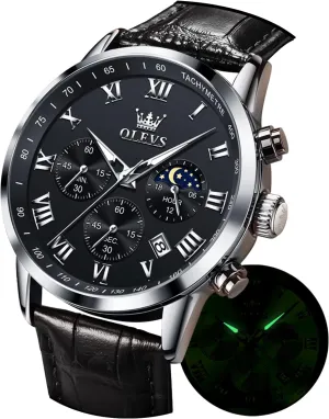 Phase Mens Luminous Waterproof Male Wrist Watches OLEVS pathogen lichen locomotor spontaneity Watches for Men Dress Chronograph Analog Quartz Moon 