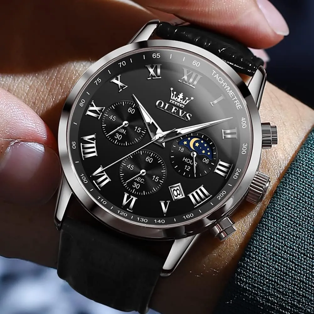 Phase Mens Luminous Waterproof Male Wrist Watches OLEVS pathogen lichen locomotor spontaneity Watches for Men Dress Chronograph Analog Quartz Moon 