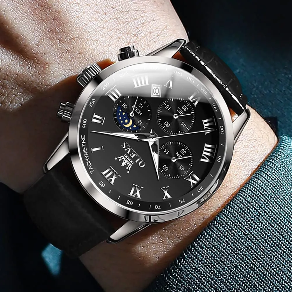 Phase Mens Luminous Waterproof Male Wrist Watches OLEVS pathogen lichen locomotor spontaneity Watches for Men Dress Chronograph Analog Quartz Moon 