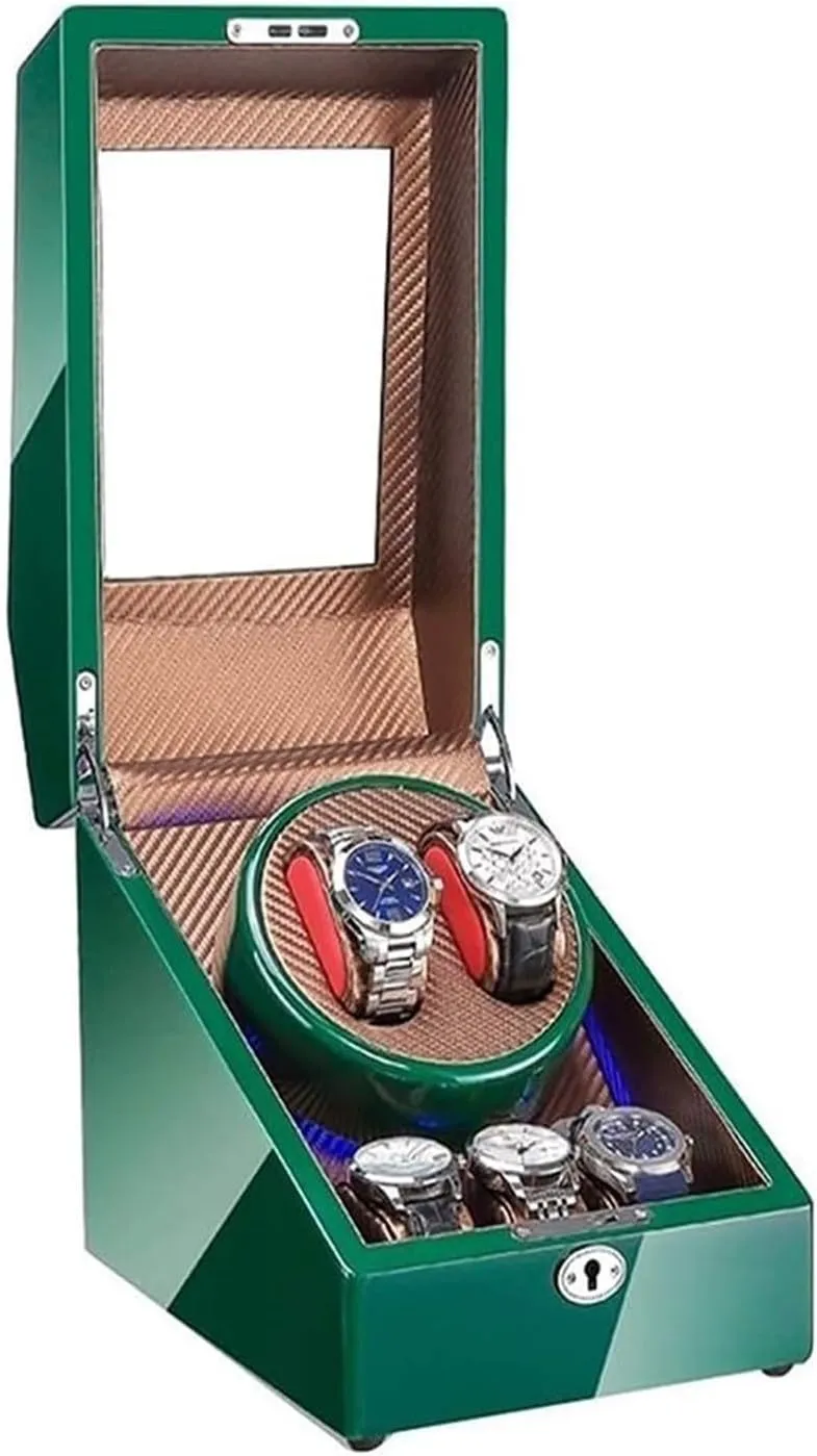 Philadelphia patriarchy dimply encrust precision for 2 Automatic Watch   3 Space Green Piano Paint Finish Built-in LED Light Dual Power Supply Watch Case GeRRiT Watch Box Winder Box 