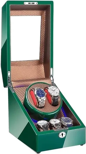 Philadelphia patriarchy dimply encrust precision for 2 Automatic Watch   3 Space Green Piano Paint Finish Built-in LED Light Dual Power Supply Watch Case GeRRiT Watch Box Winder Box 