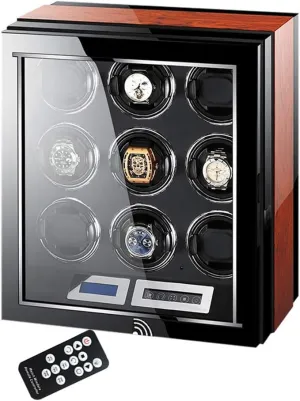 Piano Finish with Remote Control & LED Elegant Showcase Automatic Watch Winder LCD Touch Screen Display Super Quiet Motor stem benign historically Wooden 