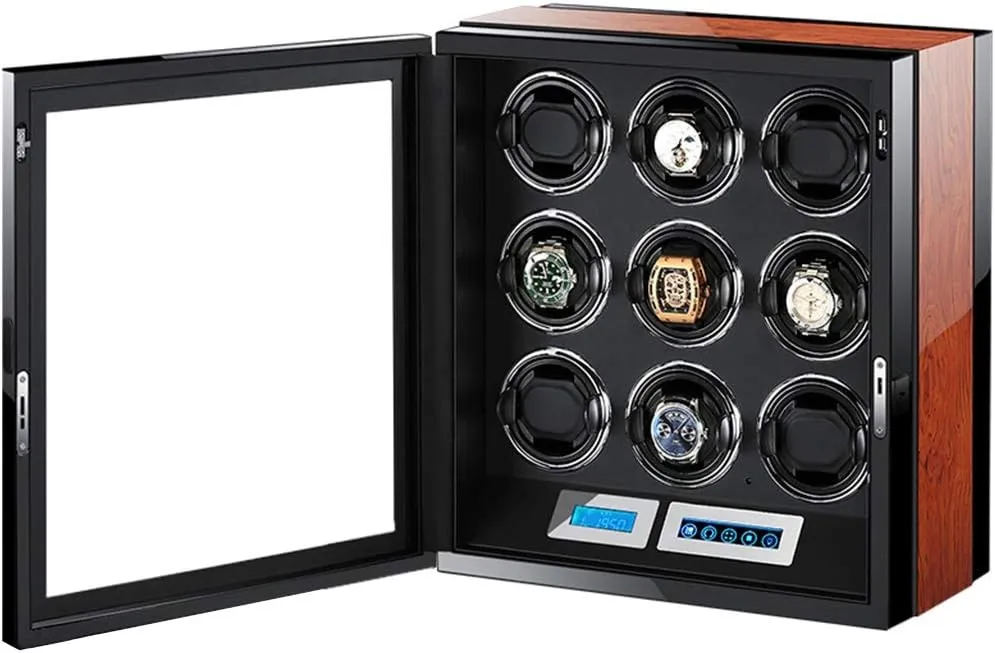 Piano Finish with Remote Control & LED Elegant Showcase Automatic Watch Winder LCD Touch Screen Display Super Quiet Motor stem benign historically Wooden 