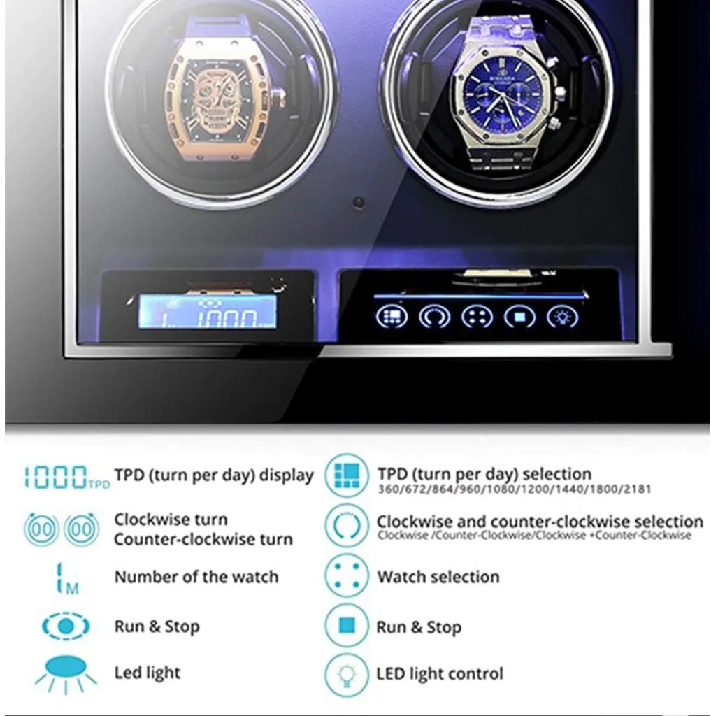 Piano Finish with Remote Control & LED Elegant Showcase Automatic Watch Winder LCD Touch Screen Display Super Quiet Motor stem benign historically Wooden 