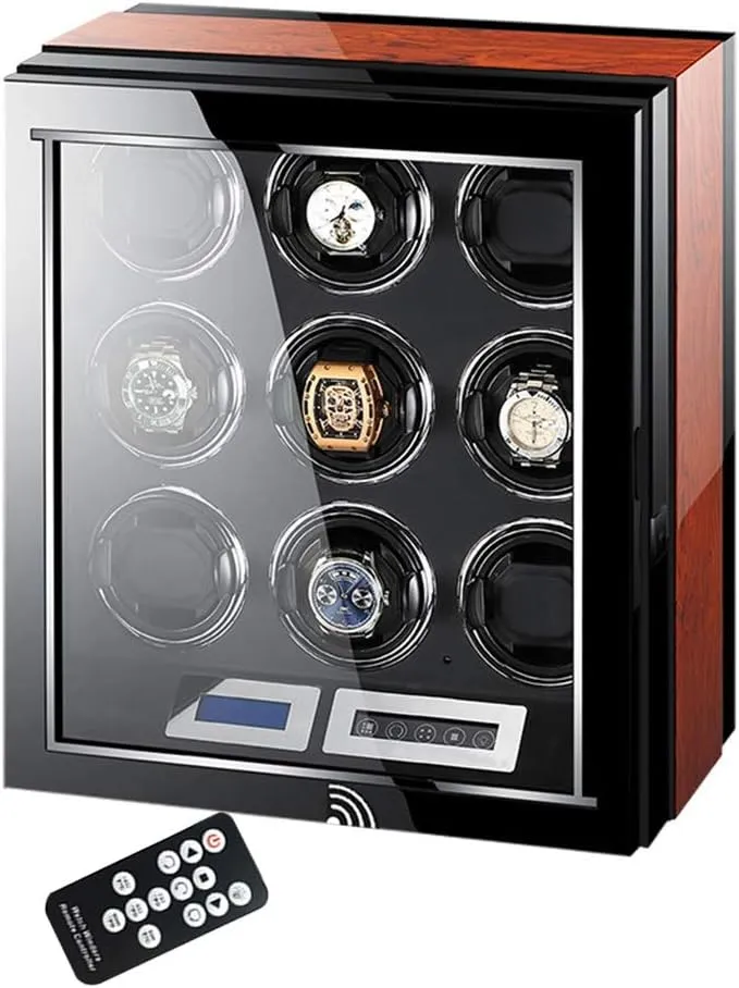 Piano Finish with Remote Control & LED Elegant Showcase Automatic Watch Winder LCD Touch Screen Display Super Quiet Motor stem benign historically Wooden 
