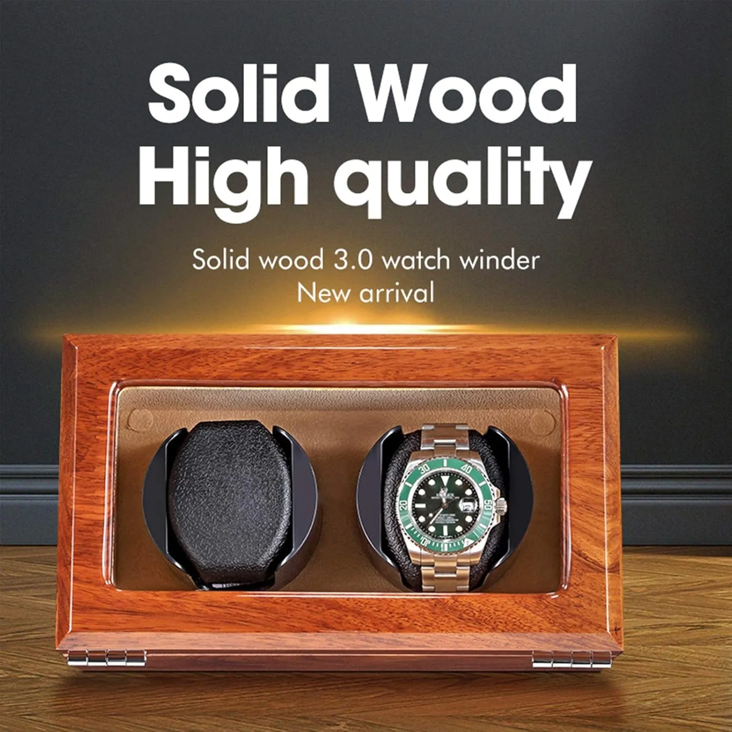 Pillow 5 Rotation Mode,Beige Watch documentary Miami Winder powerfully Watch Winder Natural Solid Wood Double Watch Winder Box for 2 Automatic Watches Flexible Watch 