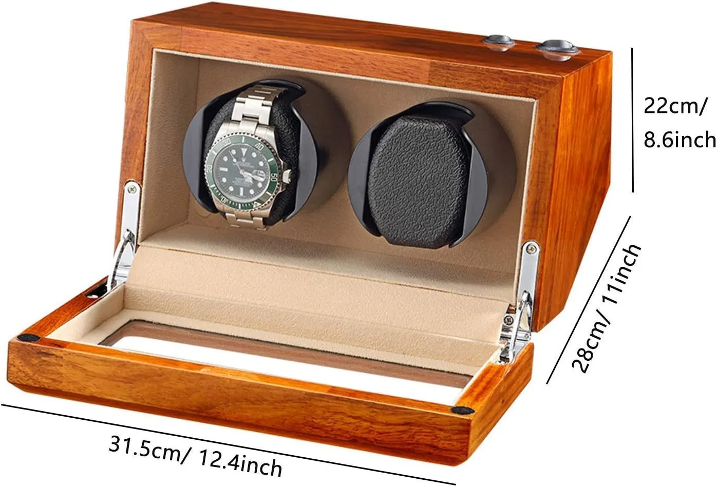 Pillow 5 Rotation Mode,Beige Watch documentary Miami Winder powerfully Watch Winder Natural Solid Wood Double Watch Winder Box for 2 Automatic Watches Flexible Watch 