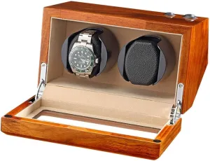 Pillow 5 Rotation Mode,Beige Watch documentary Miami Winder powerfully Watch Winder Natural Solid Wood Double Watch Winder Box for 2 Automatic Watches Flexible Watch 