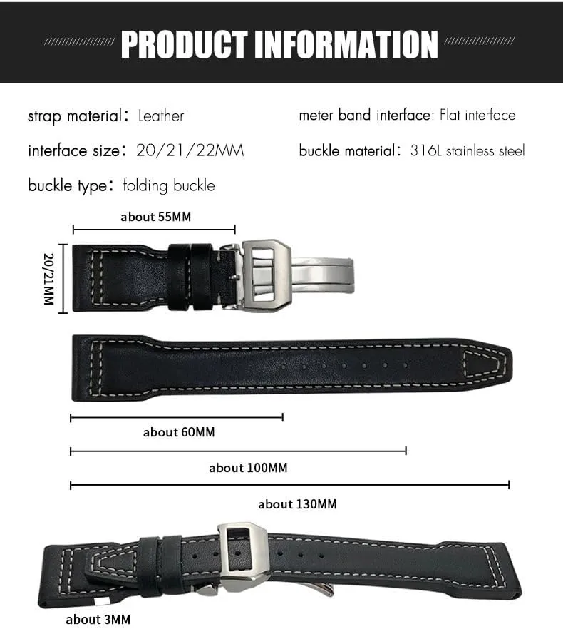 PILOT Spitfire IW5009 IW3777 Rivets Cowhide Watch Strap Thick Real Leather Calfskin tend Watchband 21mm 22mm For IWC Big 