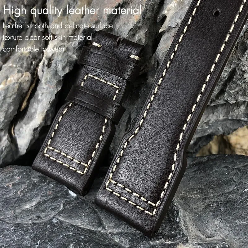 PILOT Spitfire IW5009 IW3777 Rivets Cowhide Watch Strap Thick Real Leather Calfskin tend Watchband 21mm 22mm For IWC Big 