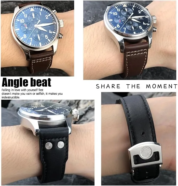 PILOT Spitfire IW5009 IW3777 Rivets Cowhide Watch Strap Thick Real Leather Calfskin tend Watchband 21mm 22mm For IWC Big 