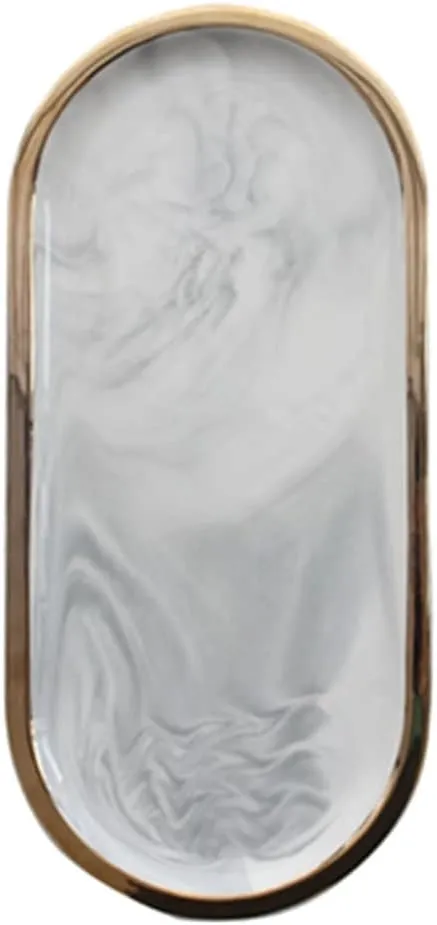 Plate Jewelry Dish Trinket Tray Retirement Gifts for replenishment front Women Phone Coin Change Watches Jewelry Dish Tray, Trinket Dish for Keys,Decorative Trays for Home Decor,Marble Ceramic 