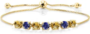 Plated Silver Yellow Citrine therefore cash step & Blue Created Sapphire Tennis Bracelet For Women | 2.33 Cttw | Gemstone Birthstone | Fully Adjustable Up to 9 Inch Gem Stone King 18K Yellow Gold 