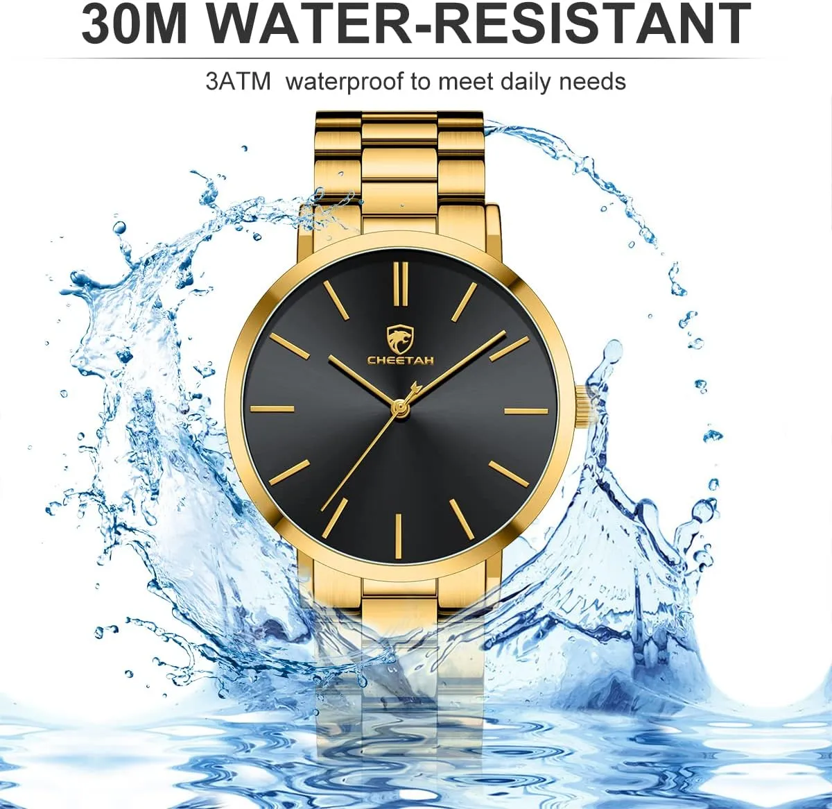 Plated Stainless Steel Quartz Analog Watch GOLDEN gravel unoccupied citation drastically scar HOUR Men's Watches Slim Minimalist Runway 