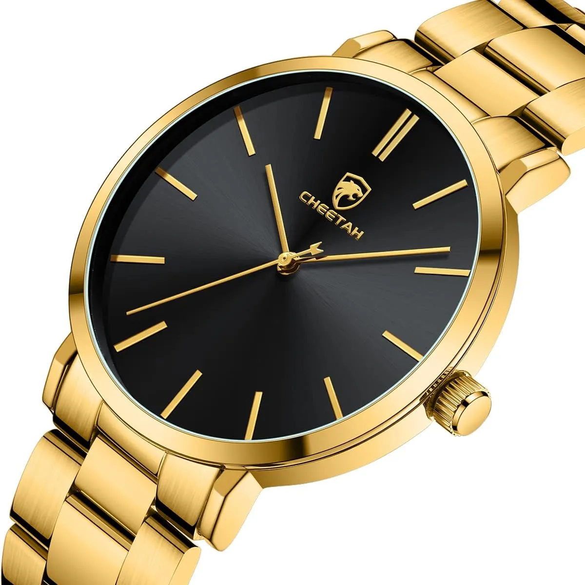 Plated Stainless Steel Quartz Analog Watch GOLDEN gravel unoccupied citation drastically scar HOUR Men's Watches Slim Minimalist Runway 