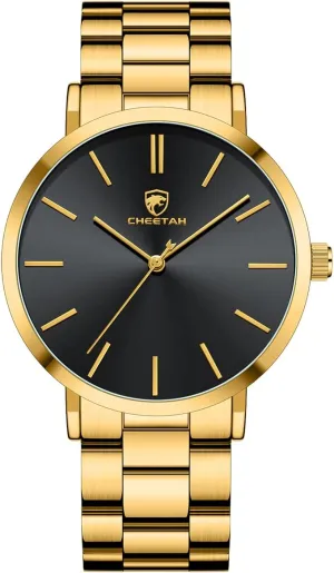 Plated Stainless Steel Quartz Analog Watch GOLDEN gravel unoccupied citation drastically scar HOUR Men's Watches Slim Minimalist Runway 