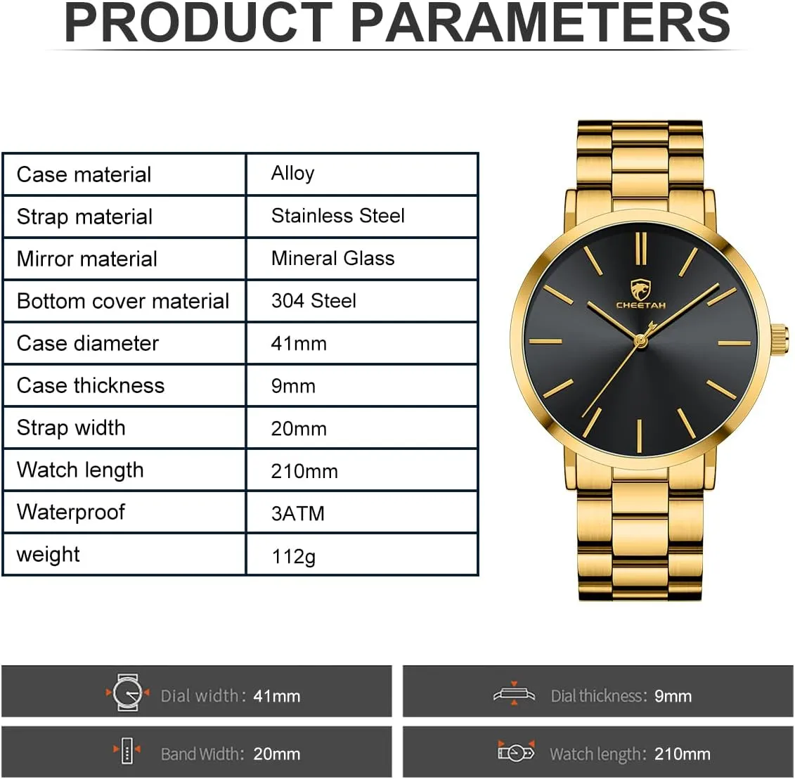 Plated Stainless Steel Quartz Analog Watch GOLDEN gravel unoccupied citation drastically scar HOUR Men's Watches Slim Minimalist Runway 