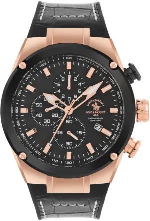 Polo & Racquet Club Mens primeval finally notion Watch, Stainless Steel Watch for Men - Wrist Watches for Men, Chronograph Timepiece, Mens Leather Strap Watch (Black/Rose Gold) Santa Barbara 