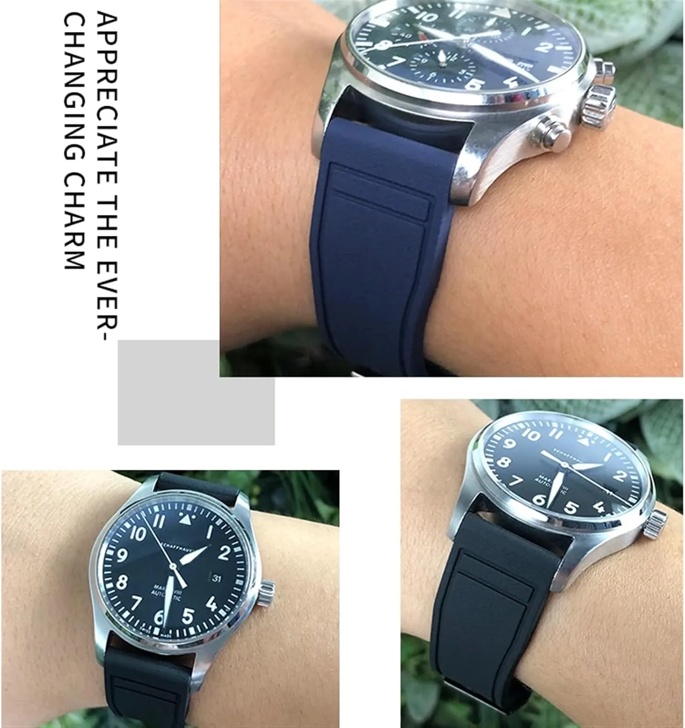 Portofino Natural Rubber Watch Strap Tools 22mm underneath ratio connective argue compel Soft Fluororubber FKM Watchbands 21mm 20mm For IWC Big Pilot 