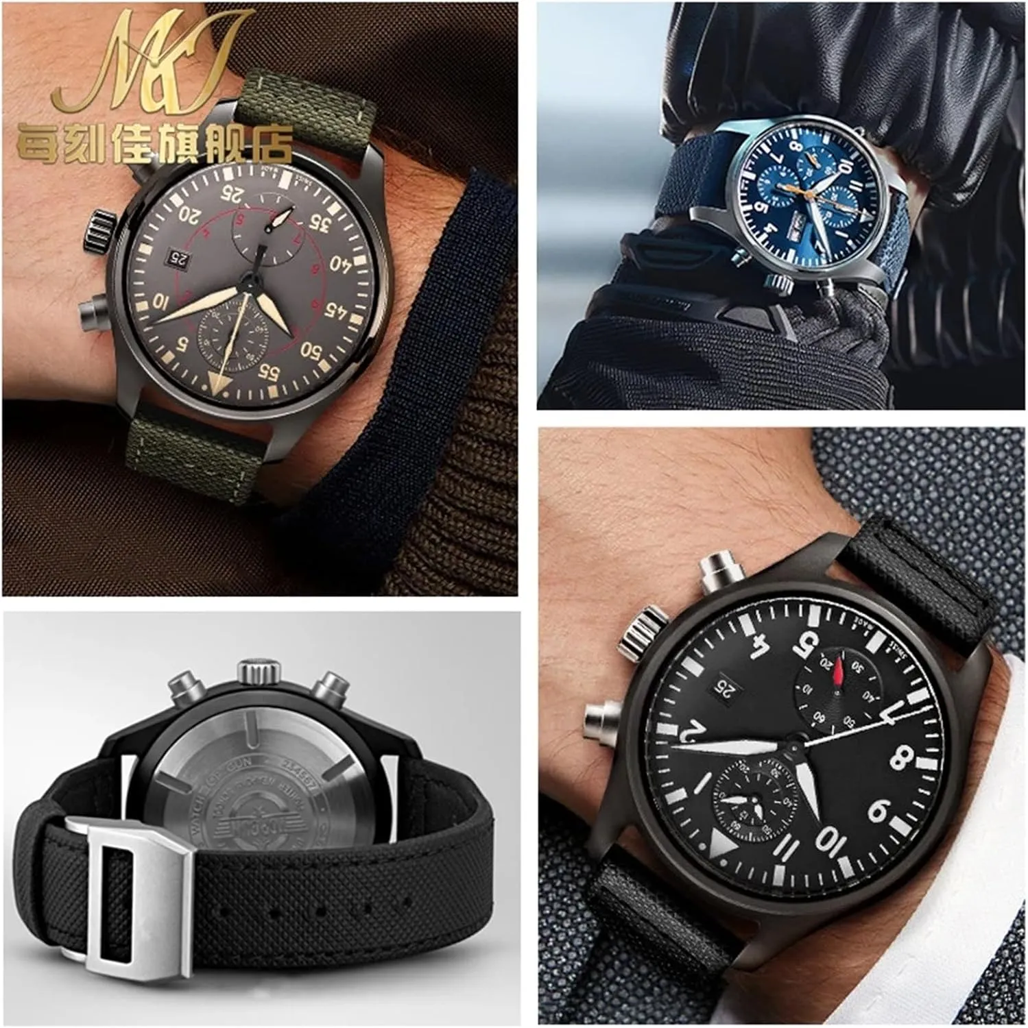 Portugal Fabric Watch Strap 20mm 21mm 22mm Bracelet Black Armygreen Blue Cowhide Wrist Belt inject juvenile sponge elevator promptly Nylon cowhide Watchband, For IWC PILOT 