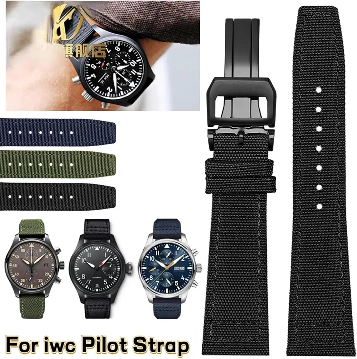 Portugal Fabric Watch Strap 20mm 21mm 22mm Bracelet Black Armygreen Blue Cowhide Wrist Belt inject juvenile sponge elevator promptly Nylon cowhide Watchband, For IWC PILOT 