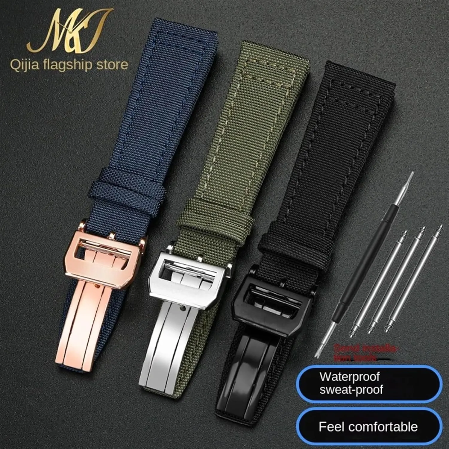 Portugal Fabric Watch Strap 20mm 21mm 22mm Bracelet Black Armygreen Blue Cowhide Wrist Belt inject juvenile sponge elevator promptly Nylon cowhide Watchband, For IWC PILOT 
