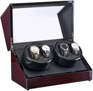 Positions Automatic Watch Winder Box Wood Shell Carbon flotation Fiber Suitable for Most Automatic Watches 4 Winder 