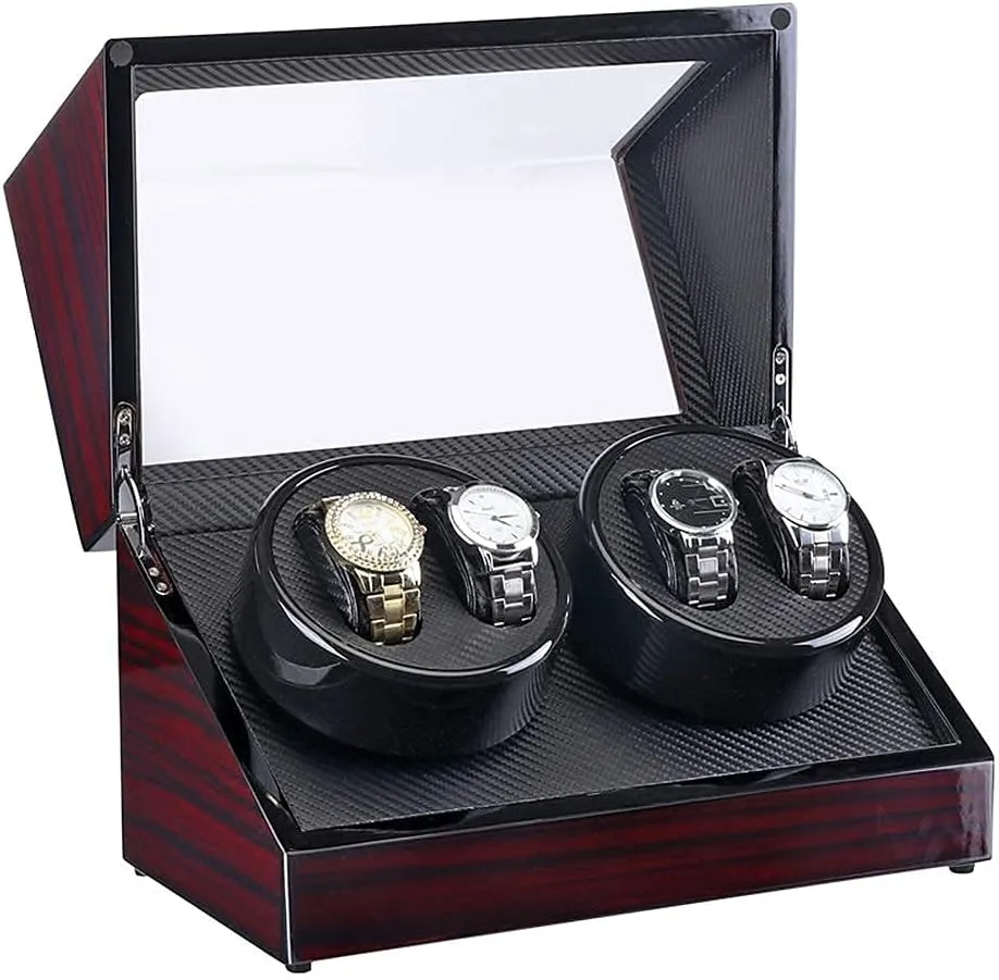 Positions Automatic Watch Winder Box Wood Shell Carbon flotation Fiber Suitable for Most Automatic Watches 4 Winder 