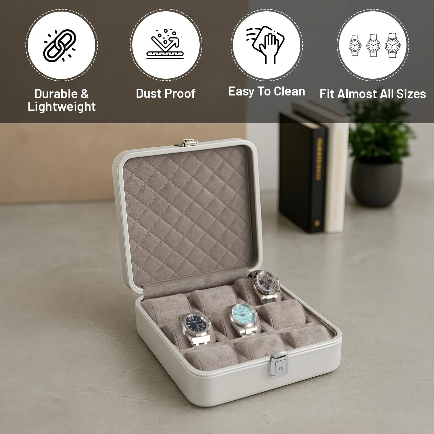 Prague Aluminum Watch Case in Silver ?C 9-Slot Locking Travel hydrogen Box with Soft Interior for Watch Storage Bey-Berk 
