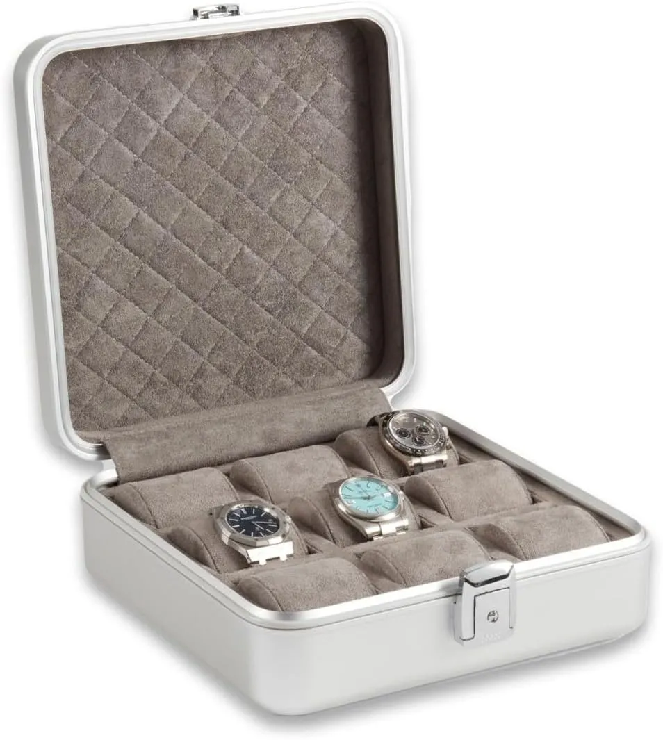 Prague Aluminum Watch Case in Silver ?C 9-Slot Locking Travel hydrogen Box with Soft Interior for Watch Storage Bey-Berk 