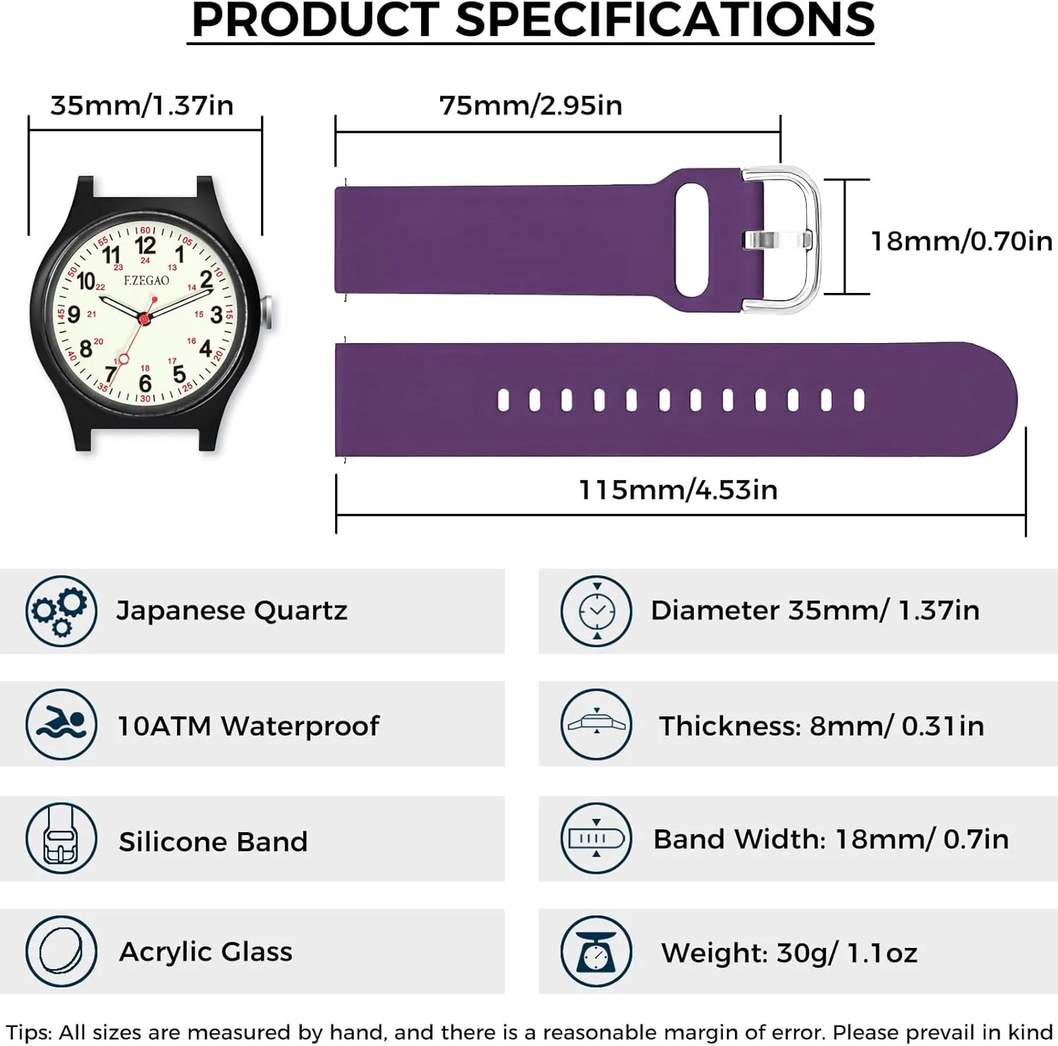 Professionals Medical Students Women, 100M Waterproof Watch for Swimming 24 Hour Military Time Easy to Read Dial intimate with Silicone Band Nurse Watch for Nurse 